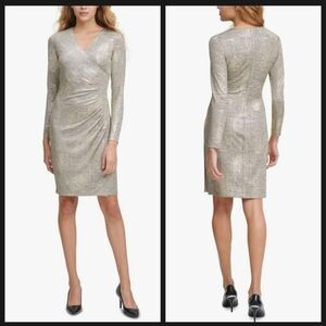 Calvin Klein Metallic Short Sheath Dress Gold